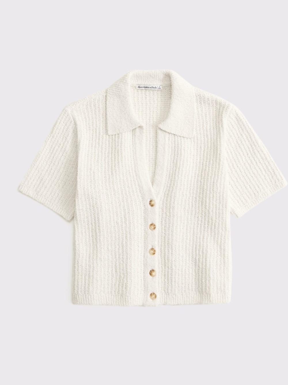 Abercrombie & Fitch Ivory Short-Sleeve Button Knit Cardigan